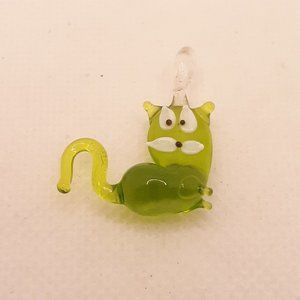 Art Glass Green Cat with Mustache Pendant